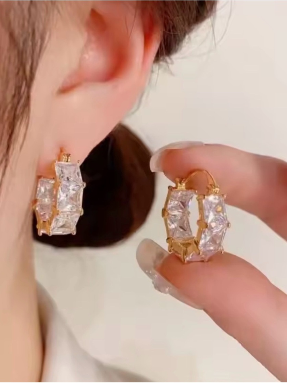 Classic Gold Cubic Zirconia Stud Earrings - Clear Crystal - Picture 3 of 5